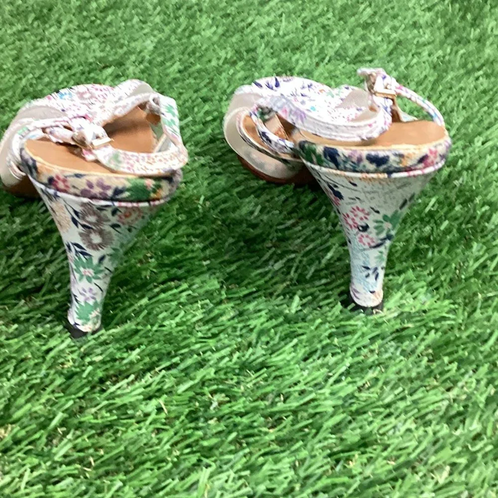 Jack Rogers Vintage Heeled Leather Sandal Floral Pastel 7M